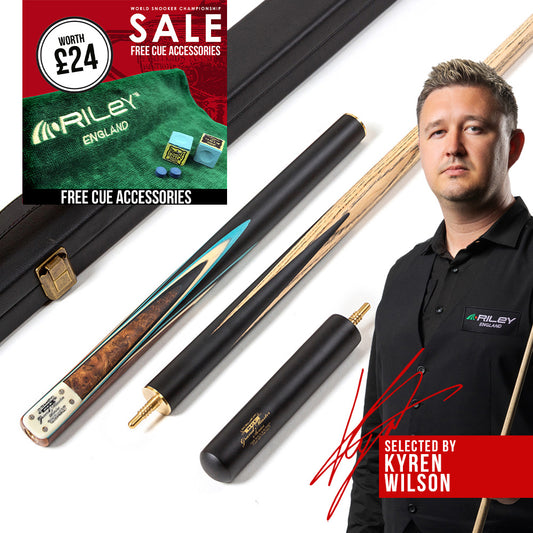 BCE 3 Piece Grand Master Snooker Cue - 3/4 Cut Cue - Layered Ebonised Black Wood Butt - 9.5mm Tip - 145cm - Black/ Blue/ Natural
