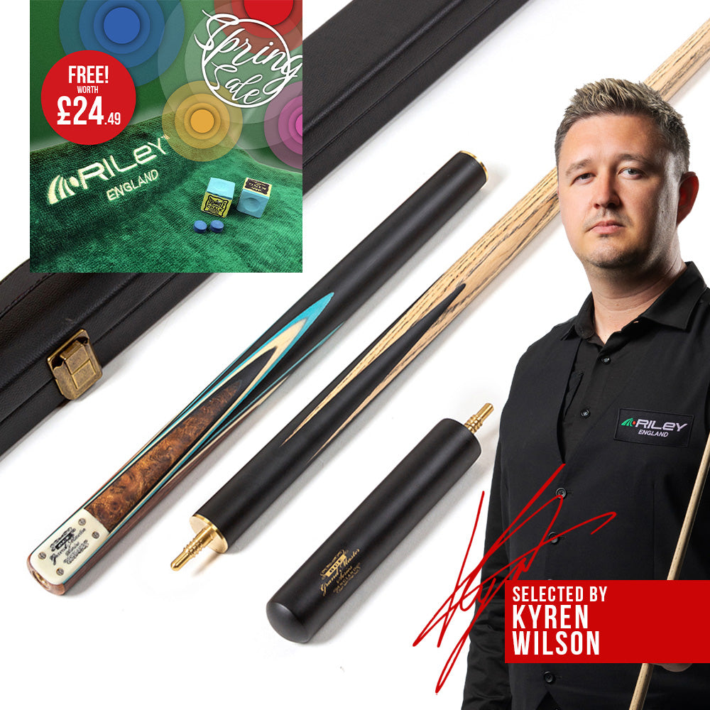 BCE 3 Piece Grand Master Snooker Cue - 3/4 Cut Cue - Layered Ebonised Black Wood Butt - 9.5mm Tip - 145cm - Black/ Blue/ Natural