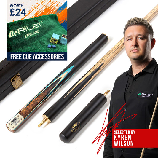 BCE 3 Piece Grand Master Snooker Cue - 3/4 Cut Cue - Layered Ebonised Black Wood Butt - 9.5mm Tip - 145cm - Black/ Blue/ Natural