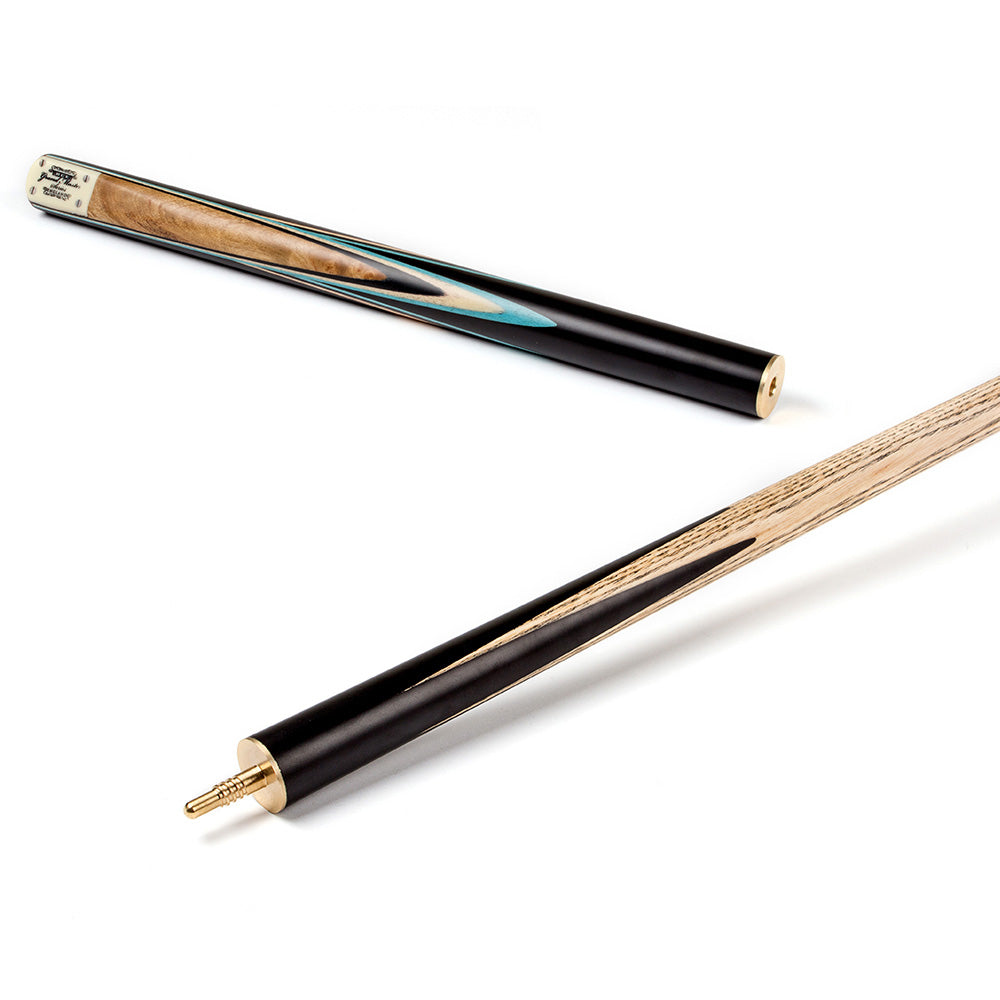 BCE 3 Piece Grand Master Snooker Cue and Hard Case 3/4 Cut- Layered Ebonised Black Wood Butt - 9.5mm Tip - 145cm - Black/ Blue/ Natural