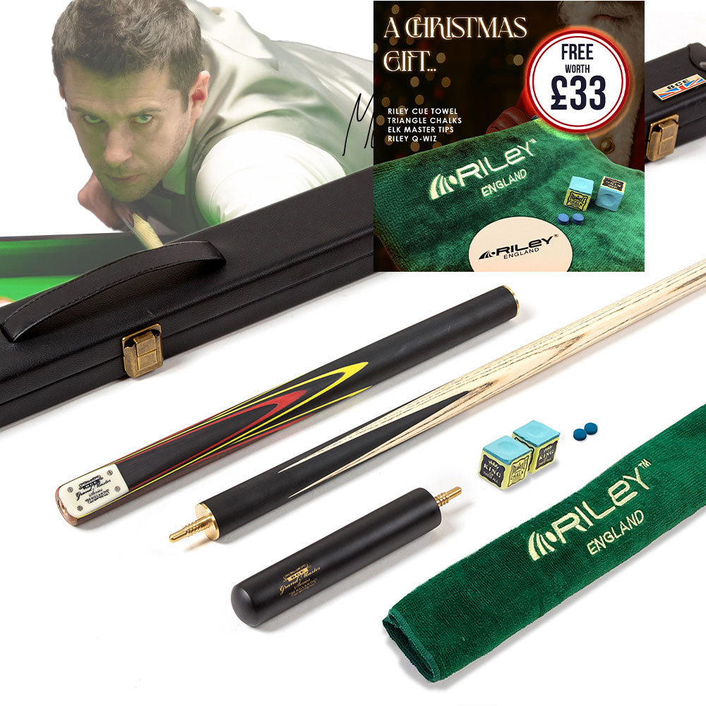 BCE 3 Piece Grand Master Snooker Cue - 3/4 Cut Cue - Layered Ebonised Black Wood Butt - 9.5mm Tip - 145cm - Black/Red/ Yellow