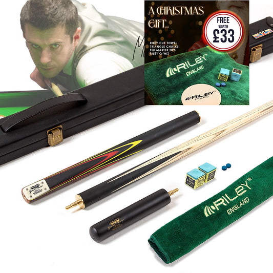 BCE 3 Piece Grand Master Snooker Cue - 3/4 Cut Cue - Layered Ebonised Black Wood Butt - 9.5mm Tip - 145cm - Black/Red/ Yellow