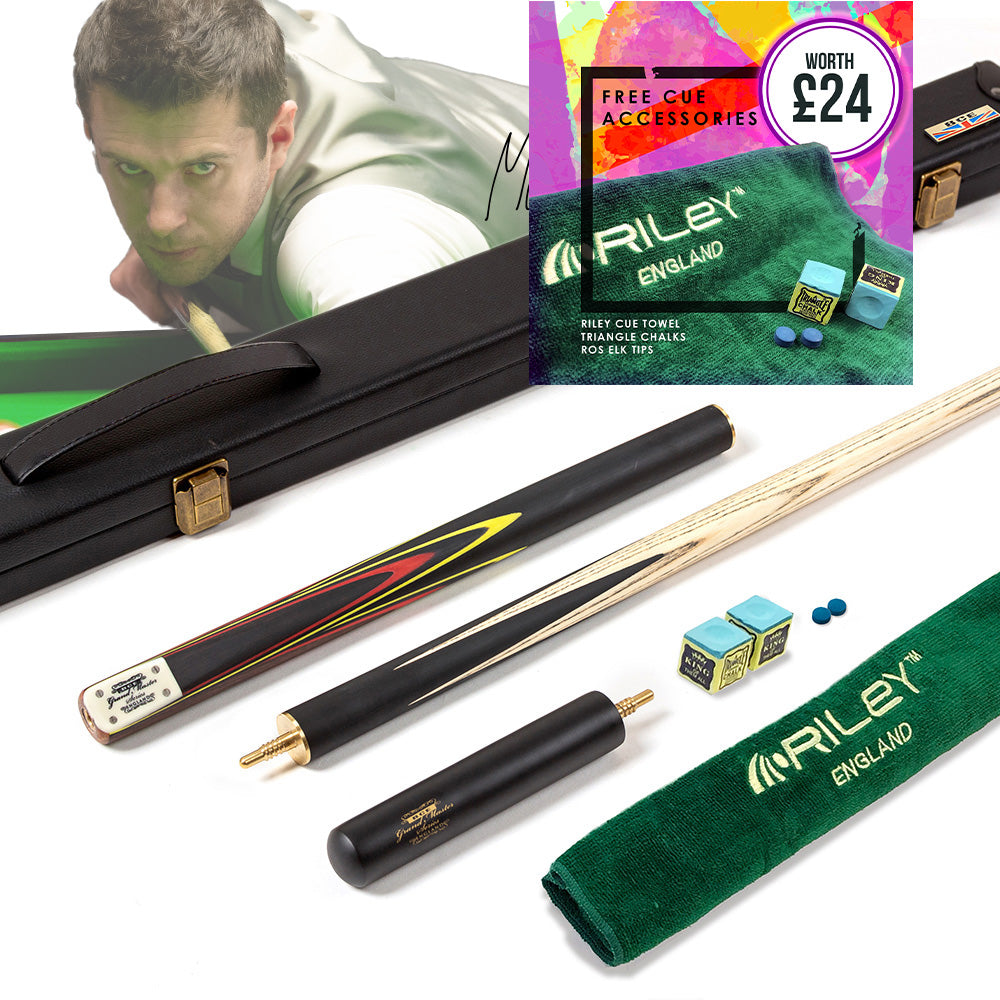 BCE 3 Piece Grand Master Snooker Cue - 3/4 Cut Cue - Layered Ebonised Black Wood Butt - 9.5mm Tip - 145cm - Black/Red/ Yellow