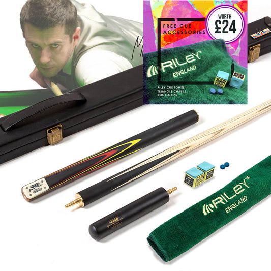 BCE 3 Piece Grand Master Snooker Cue and Hard Case 3/4 Cut- Layered Ebonised Black Wood Butt - 9.5mm Tip - 145cm - Black/Red/ Yellow