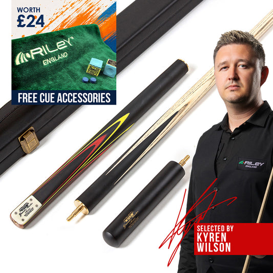 BCE 3 Piece Grand Master Snooker Cue - 3/4 Cut Cue - Layered Ebonised Black Wood Butt - 9.5mm Tip - 145cm - Black/Red/ Yellow