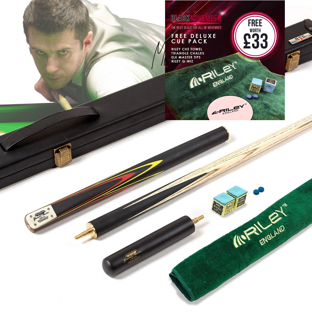 BCE 3 Piece Grand Master Snooker Cue - 3/4 Cut Cue - Layered Ebonised Black Wood Butt - 9.5mm Tip - 145cm - Black/Red/ Yellow