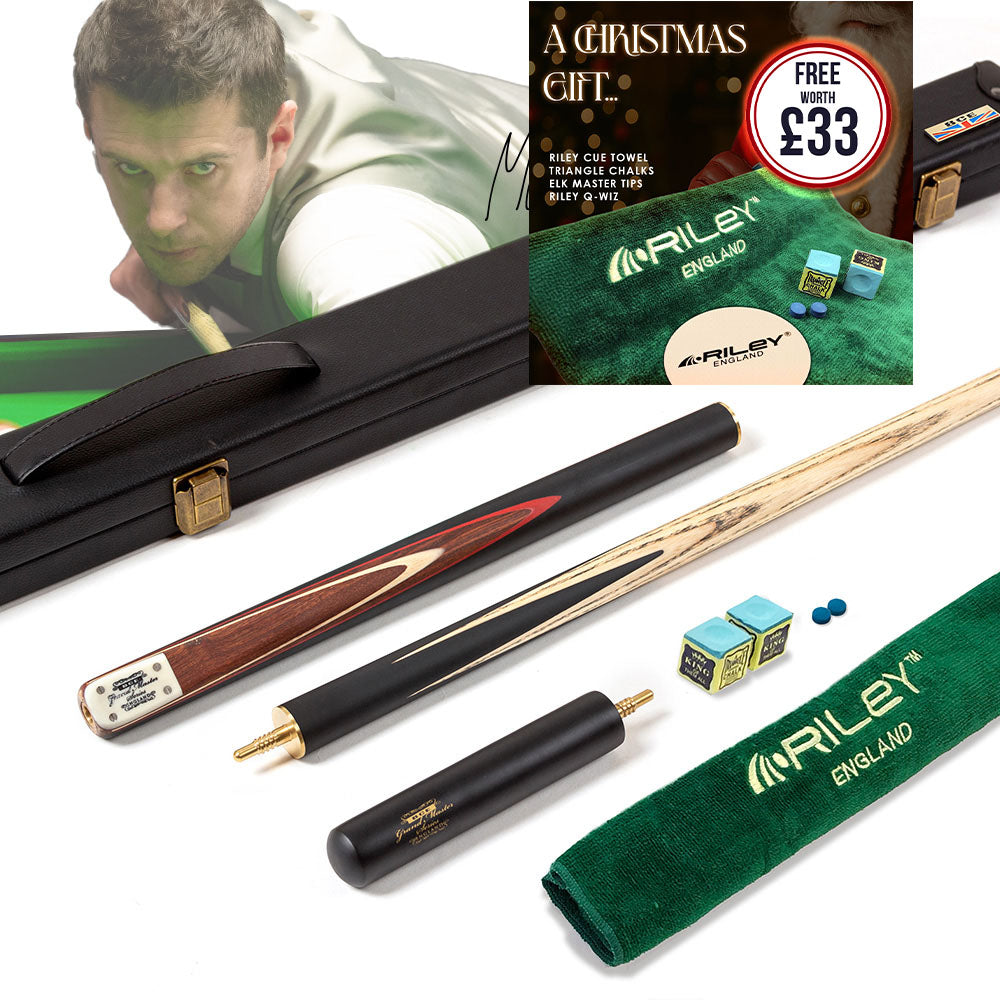 BCE 3 Piece Grand Master Snooker Cue - 3/4 Cut Cue - Layered Ebonised Black Wood Butt - 9.5mm Tip - 145cm - Black/ Natural/ Red