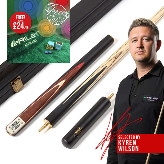 BCE 3 Piece Grand Master Snooker Cue - 3/4 Cut Cue - Layered Ebonised Black Wood Butt - 9.5mm Tip - 145cm - Black/ Natural/ Red