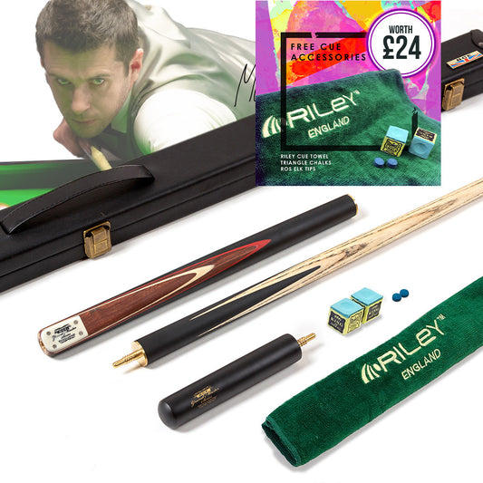 BCE 3 Piece Grand Master Snooker Cue and Hard Case 3/4 Cut- Layered Ebonised Black Wood Butt - 9.5mm Tip - 145cm - Black/ Natural/ Red