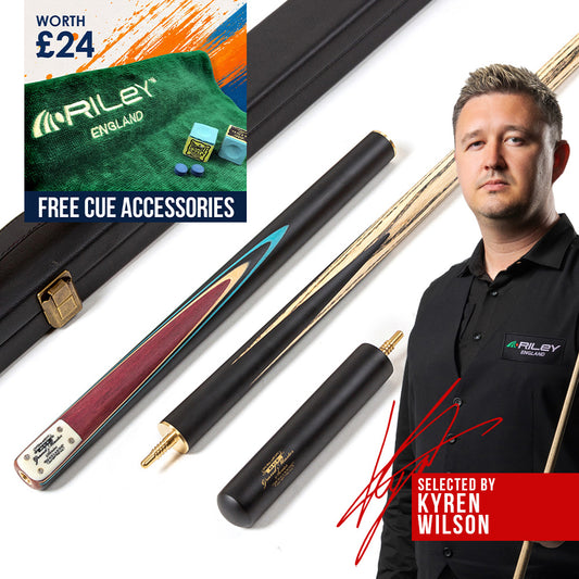 BCE 3 Piece Grand Master Snooker Cue - 3/4 Cut Cue - Layered Ebonised Black Wood Butt - 9.5mm Tip - 145cm - Black/Natural/ Blue