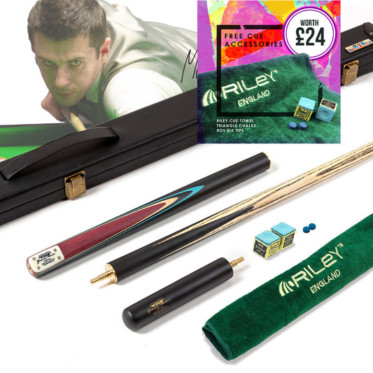 BCE 3 Piece Grand Master Snooker Cue and Hard Case 3/4 Cut- Layered Ebonised Black Wood Butt  - 9.5mm Tip - 145cm - Black/Natural/ Blue