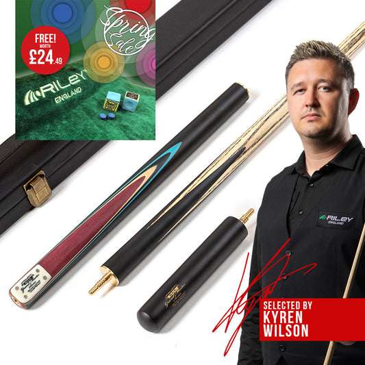 BCE 3 Piece Grand Master Snooker Cue - 3/4 Cut Cue - Layered Ebonised Black Wood Butt - 9.5mm Tip - 145cm - Black/Natural/ Blue