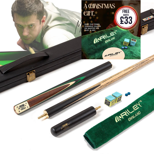 BCE 3 Piece Grand Master Snooker Cue and Hard Case 3/4 Cut- Layered Ebonised Black Wood Butt  - 9.5mm Tip - 145cm - Black/Natural/ Green