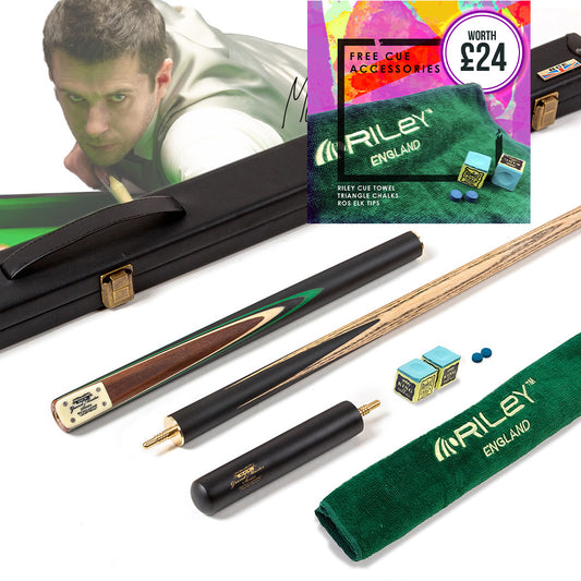BCE 3 Piece Grand Master Snooker Cue and Hard Case 3/4 Cut- Layered Ebonised Black Wood Butt  - 9.5mm Tip - 145cm - Black/Natural/ Green