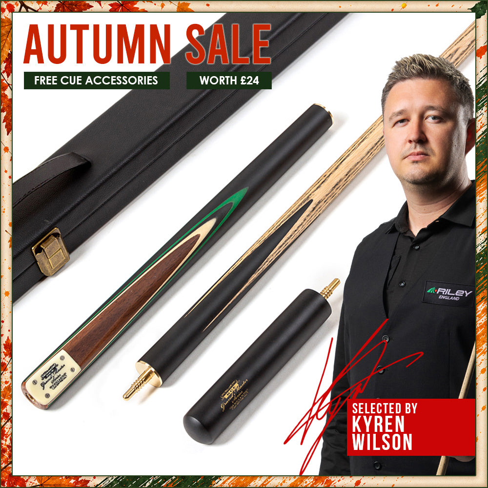 BCE 3 Piece Grand Master Snooker Cue - 3/4 Cut- Layered Ebonised Black Wood Butt  - 9.5mm Tip - 145cm - Black/Natural/ Green