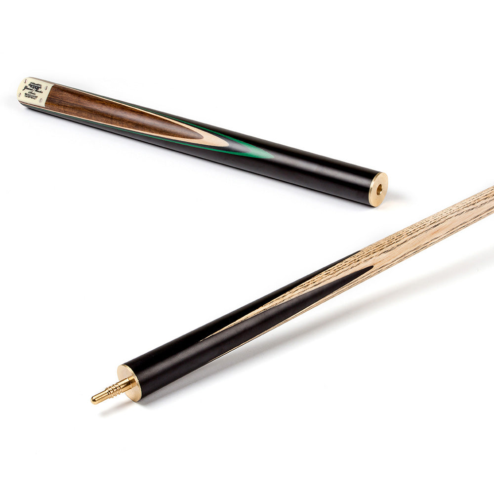 BCE 3 Piece Grand Master Snooker Cue and Hard Case 3/4 Cut- Layered Ebonised Black Wood Butt  - 9.5mm Tip - 145cm - Black/Natural/ Green