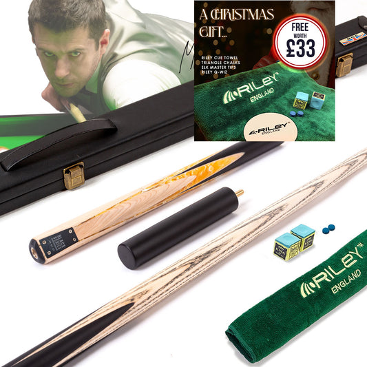 BCE Black Series - Mark Selby - 3 Piece Snooker Cue - 3/4 Cut - Layered Ebonised Black Wood Butt - 9.5mm Tip - 145cm - Black/ Yellow and White Marbleised Resin / Natural Wood
