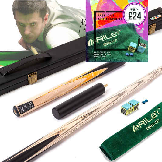 BCE Black Series - Mark Selby - 3 Piece Snooker Cue and Hard Case - 3/4 Cut Cue - Ebony Butt- 9.5mm Tip - 145cm - Black/ Yellow and White Marbleised Resin / Natural Wood