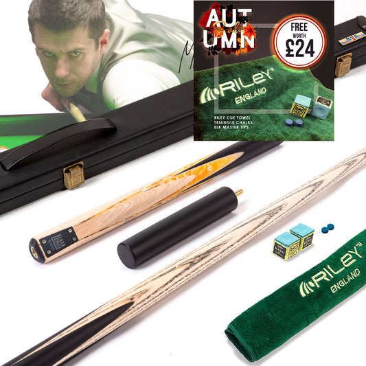 BCE Black Series - Mark Selby - 3 Piece Snooker Cue - 3/4 Cut - Layered Ebonised Black Wood Butt - 9.5mm Tip - 145cm - Black/ Yellow and White Marbleised Resin / Natural Wood