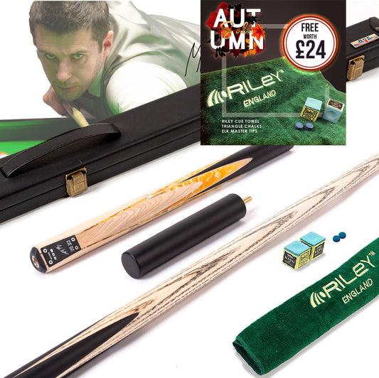 BCE Black Series - Mark Selby - 3 Piece Snooker Cue - 3/4 Cut - Layered Ebonised Black Wood Butt - 9.5mm Tip - 145cm - Black/ Yellow and White Marbleised Resin / Natural Wood