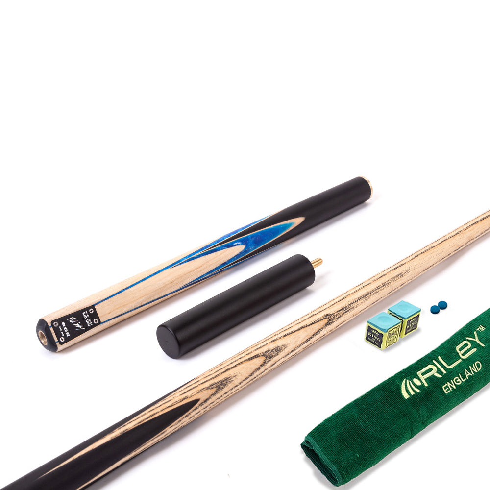 BCE Black Series - Mark Selby - 3 Piece Snooker Cue and Hard Case - 3/4 Cut Cue - Ebony Butt- 9.5mm Tip - 145cm - Black/ Blue and White Marbleised Resin / Natural Wood