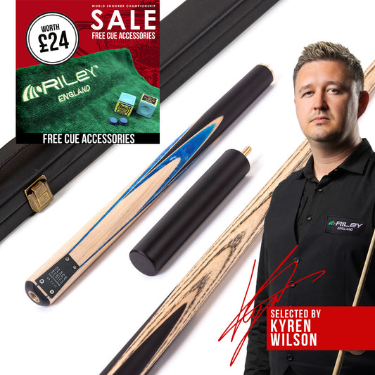 BCE Black Series - 3 Piece Snooker Cue - 3/4 Cut - Layered Ebonised Black Wood Butt - 9.5mm Tip - 145cm - Black/ Blue and White Marbleised Resin / Natural Wood