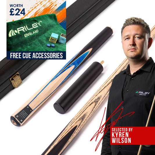 BCE Black Series - 3 Piece Snooker Cue - 3/4 Cut - Layered Ebonised Black Wood Butt - 9.5mm Tip - 145cm - Black/ Blue and White Marbleised Resin / Natural Wood