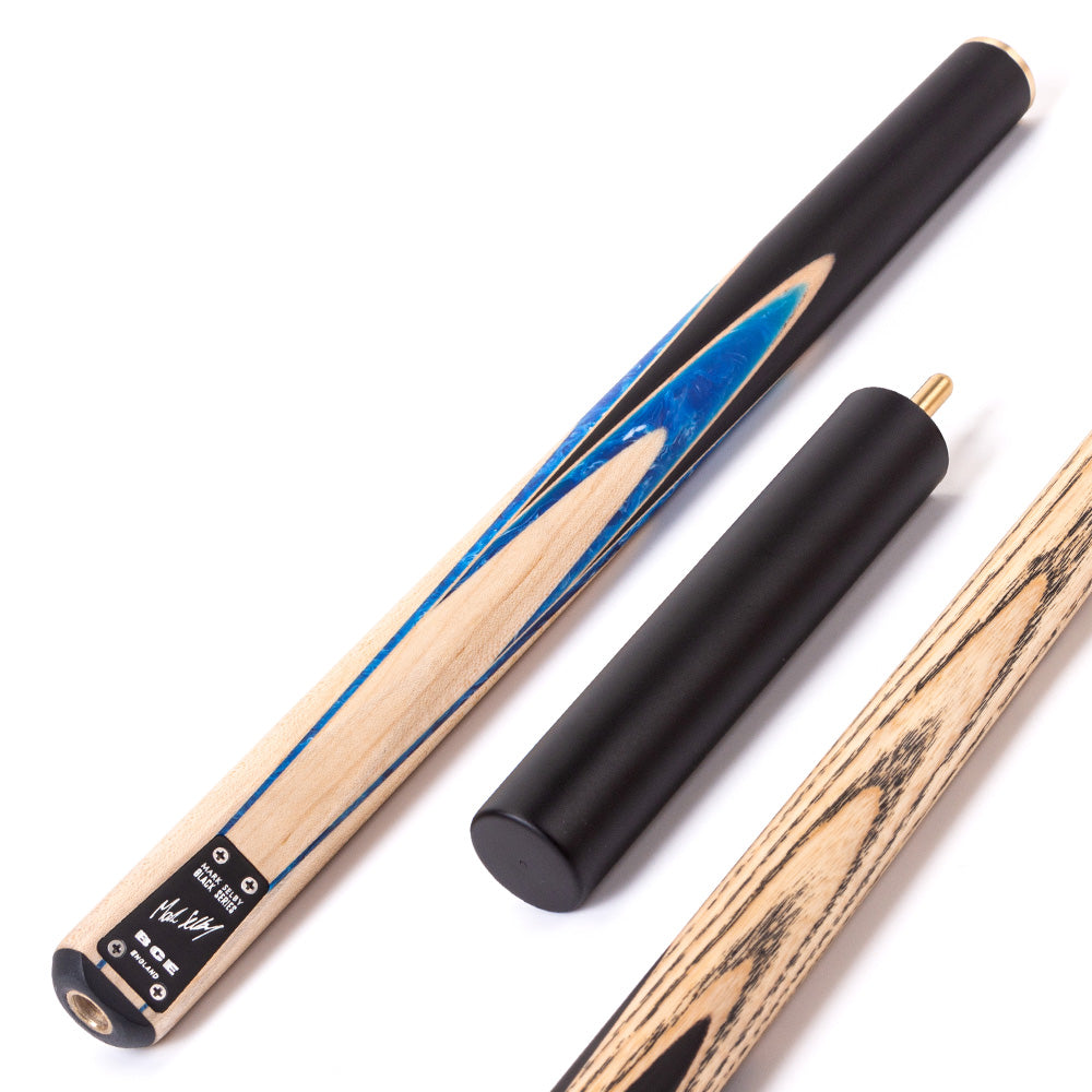 BCE Black Series - Mark Selby - 3 Piece Snooker Cue and Hard Case - 3/4 Cut Cue - Ebony Butt- 9.5mm Tip - 145cm - Black/ Blue and White Marbleised Resin / Natural Wood
