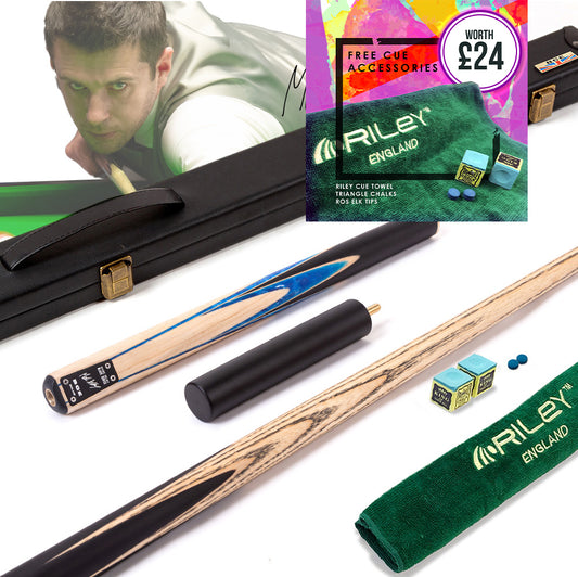 BCE Black Series - Mark Selby - 3 Piece Snooker Cue and Hard Case - 3/4 Cut Cue - Ebony Butt- 9.5mm Tip - 145cm - Black/ Blue and White Marbleised Resin / Natural Wood