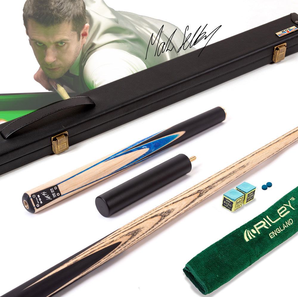 BCE Black Series - Mark Selby - 3 Piece Snooker Cue and Hard Case - 3/4 Cut Cue - Ebony Butt- 9.5mm Tip - 145cm - Black/ Blue and White Marbleised Resin / Natural Wood