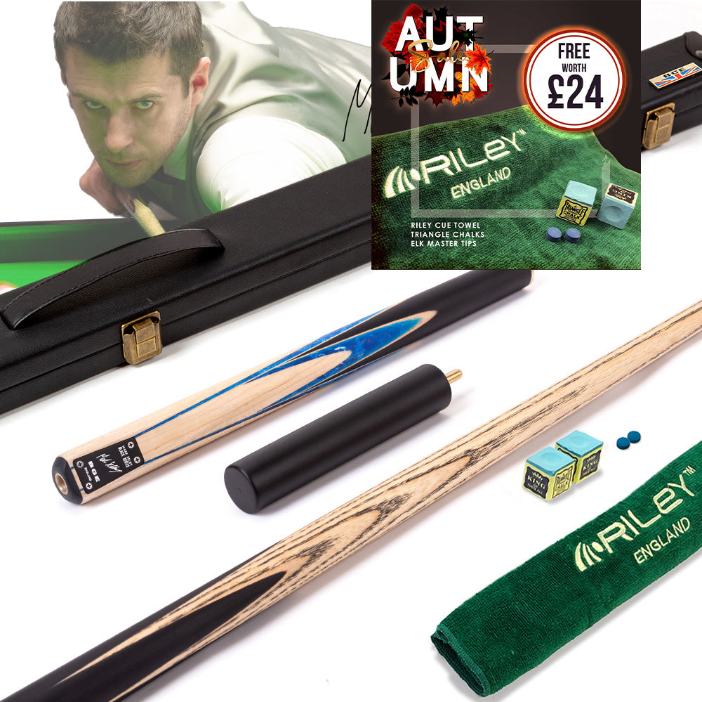 BCE Black Series - Mark Selby - 3 Piece Snooker Cue - 3/4 Cut - Layered Ebonised Black Wood Butt - 9.5mm Tip - 145cm - Black/ Blue and White Marbleised Resin / Natural Wood