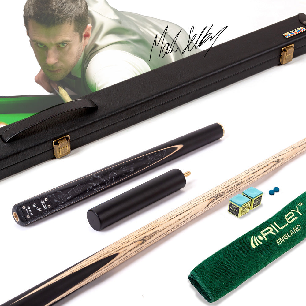 BCE Black Series - Mark Selby - 3 Piece Snooker Cue and Hard Case - 3/4 Cut Cue - Ebony Butt- 9.5mm Tip - 145cm - Black/ Black and White Marbleised Resin