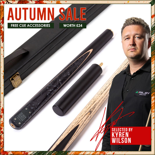 BCE Black Series - 3 Piece Snooker Cue - 3/4 Cut Cue - Layered Ebonised Black Wood Butt - 9.5mm Tip - 145cm - Black/ Black and White Marbleised Resin