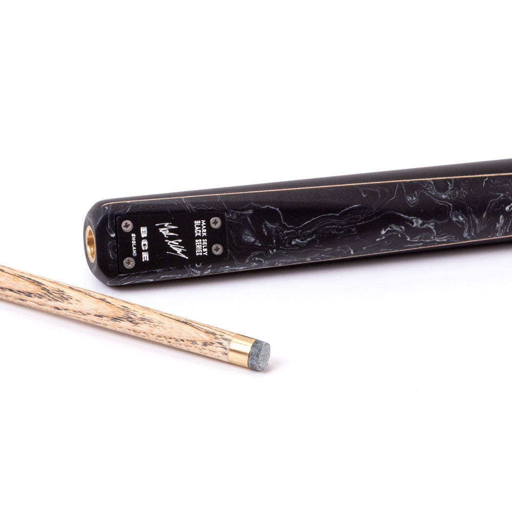 BCE Black Series - Mark Selby - 3 Piece Snooker Cue and Hard Case - 3/4 Cut Cue - Ebony Butt- 9.5mm Tip - 145cm - Black/ Black and White Marbleised Resin