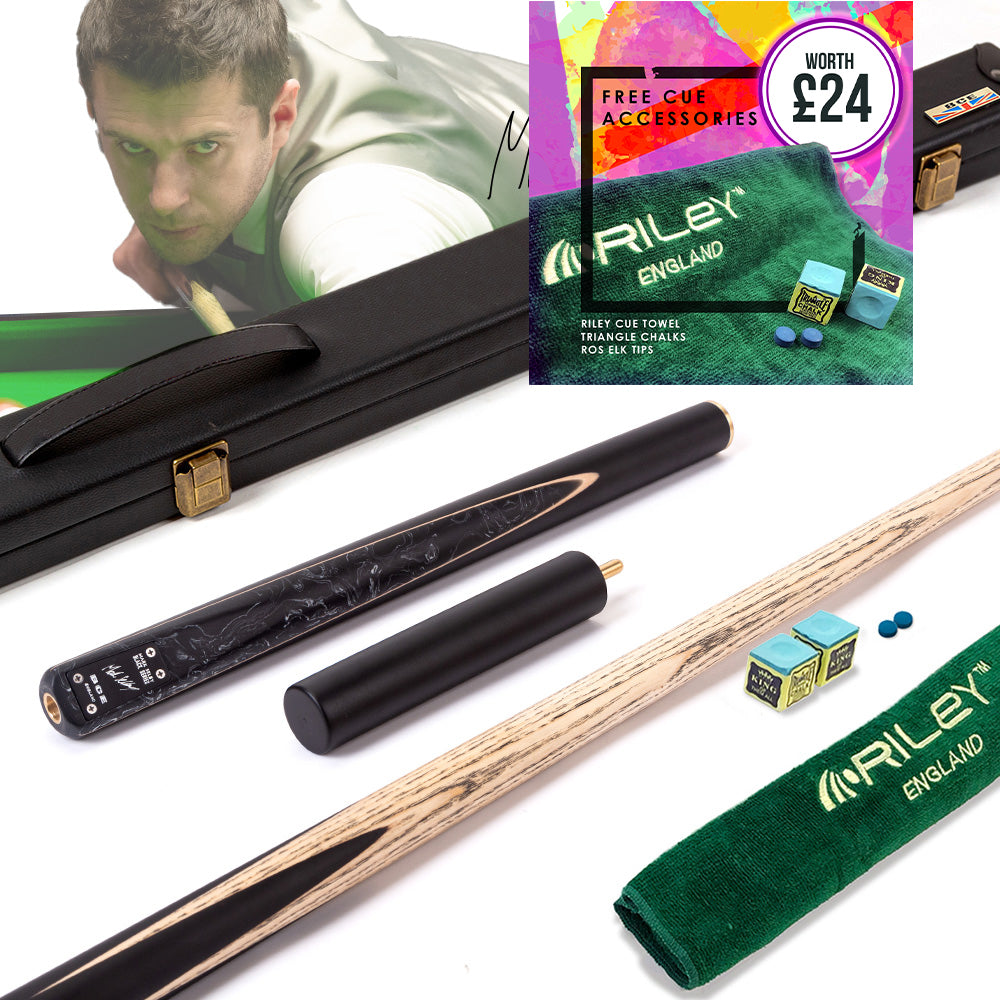 BCE Black Series - Mark Selby - 3 Piece Snooker Cue and Hard Case - 3/4 Cut Cue - Ebony Butt- 9.5mm Tip - 145cm - Black/ Black and White Marbleised Resin