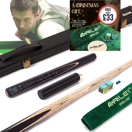 BCE Black Series - Mark Selby - 3 Piece Snooker Cue - 3/4 Cut Cue - Layered Ebonised Black Wood Butt - 9.5mm Tip - 145cm - Black/ Black and White Marbleised Resin