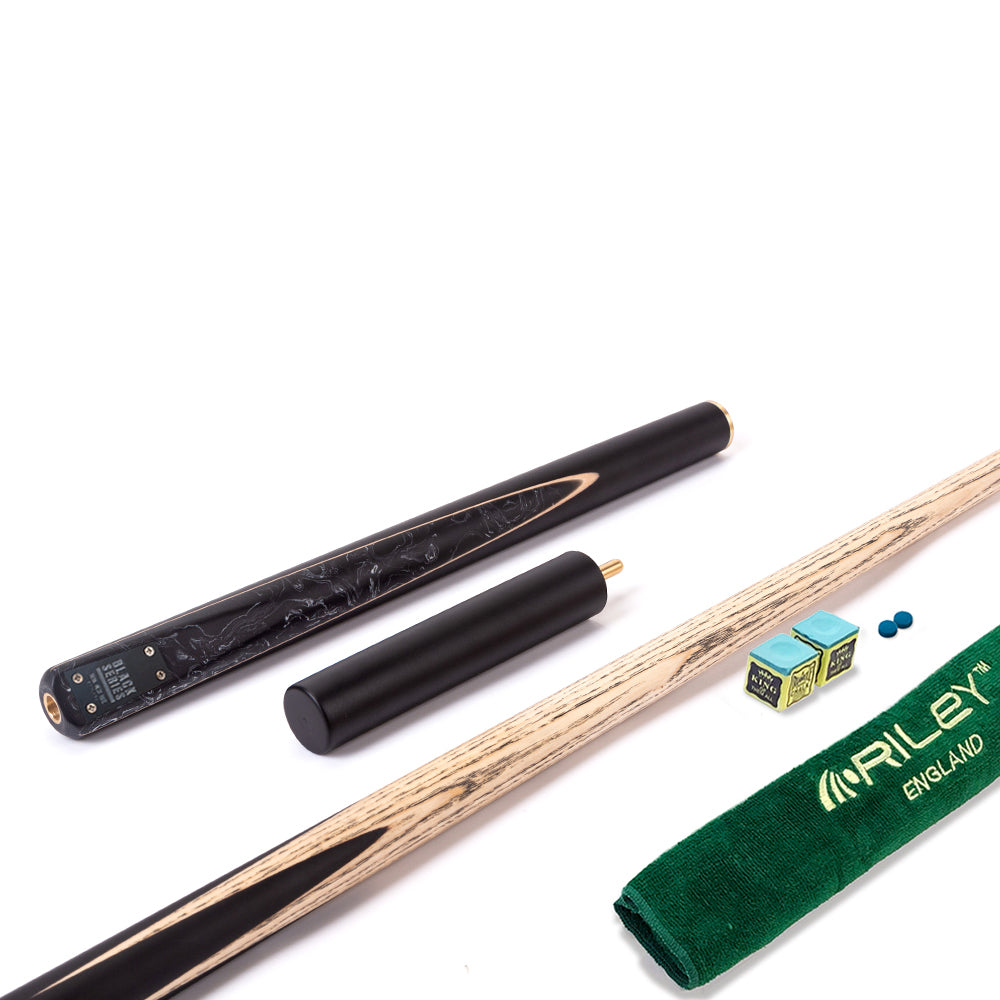 BCE Black Series - Mark Selby - 3 Piece Snooker Cue - 3/4 Cut Cue - Layered Ebonised Black Wood Butt - 9.5mm Tip - 145cm - Black/ Black and White Marbleised Resin
