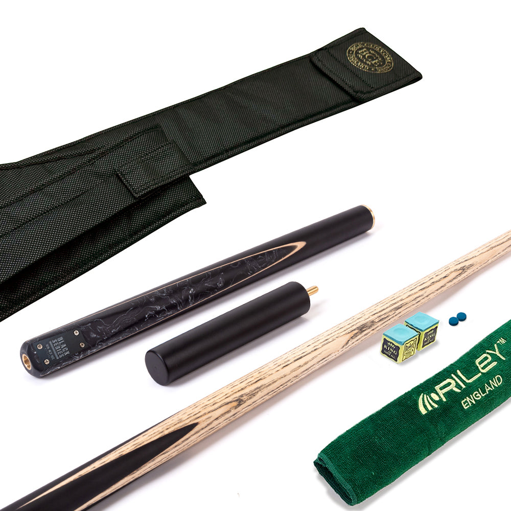 BCE Black Series - Mark Selby - 3 Piece Snooker Cue - 3/4 Cut Cue - Layered Ebonised Black Wood Butt - 9.5mm Tip - 145cm - Black/ Black and White Marbleised Resin