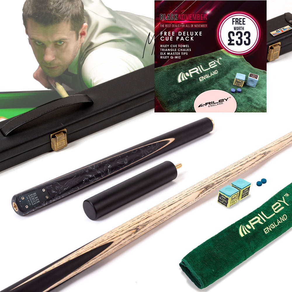 BCE Black Series - Mark Selby - 3 Piece Snooker Cue - 3/4 Cut Cue - Layered Ebonised Black Wood Butt - 9.5mm Tip - 145cm - Black/ Black and White Marbleised Resin