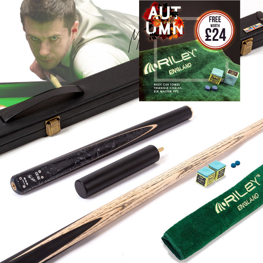 BCE Black Series - Mark Selby - 3 Piece Snooker Cue - 3/4 Cut Cue - Layered Ebonised Black Wood Butt - 9.5mm Tip - 145cm - Black/ Black and White Marbleised Resin