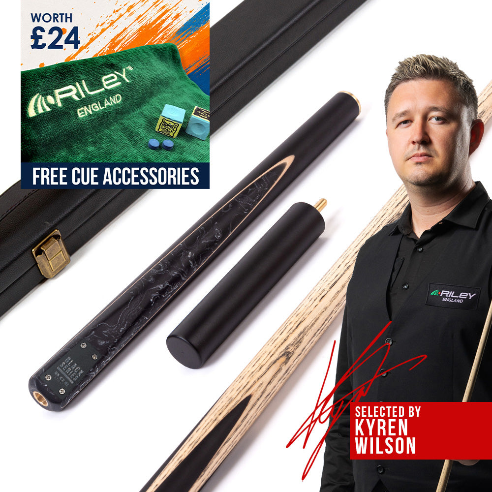 BCE Black Series - 3 Piece Snooker Cue - 3/4 Cut Cue - Layered Ebonised Black Wood Butt - 9.5mm Tip - 145cm - Black/ Black and White Marbleised Resin