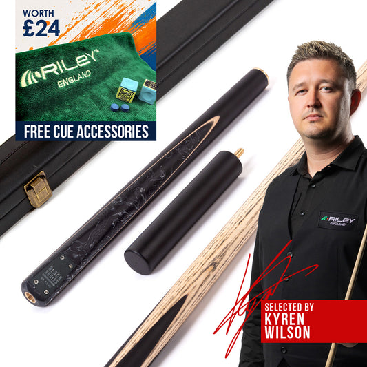 BCE Black Series - 3 Piece Snooker Cue - 3/4 Cut Cue - Layered Ebonised Black Wood Butt - 9.5mm Tip - 145cm - Black/ Black and White Marbleised Resin