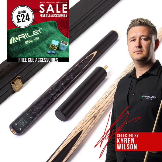 BCE Black Series - 3 Piece Snooker Cue - 3/4 Cut Cue - Layered Ebonised Black Wood Butt - 9.5mm Tip - 145cm - Black/ Black and White Marbleised Resin