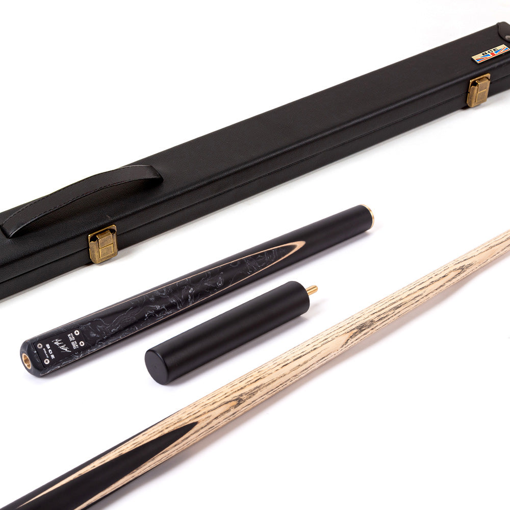 BCE Black Series - Mark Selby - 3 Piece Snooker Cue and Hard Case - 3/4 Cut Cue - Ebony Butt- 9.5mm Tip - 145cm - Black/ Black and White Marbleised Resin