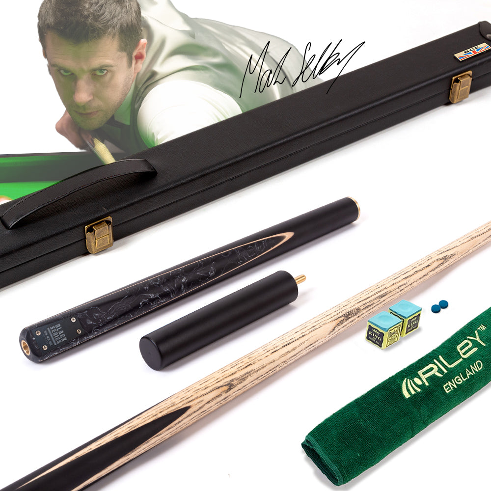 BCE Black Series - Mark Selby - 3 Piece Snooker Cue - 3/4 Cut Cue - Layered Ebonised Black Wood Butt - 9.5mm Tip - 145cm - Black/ Black and White Marbleised Resin