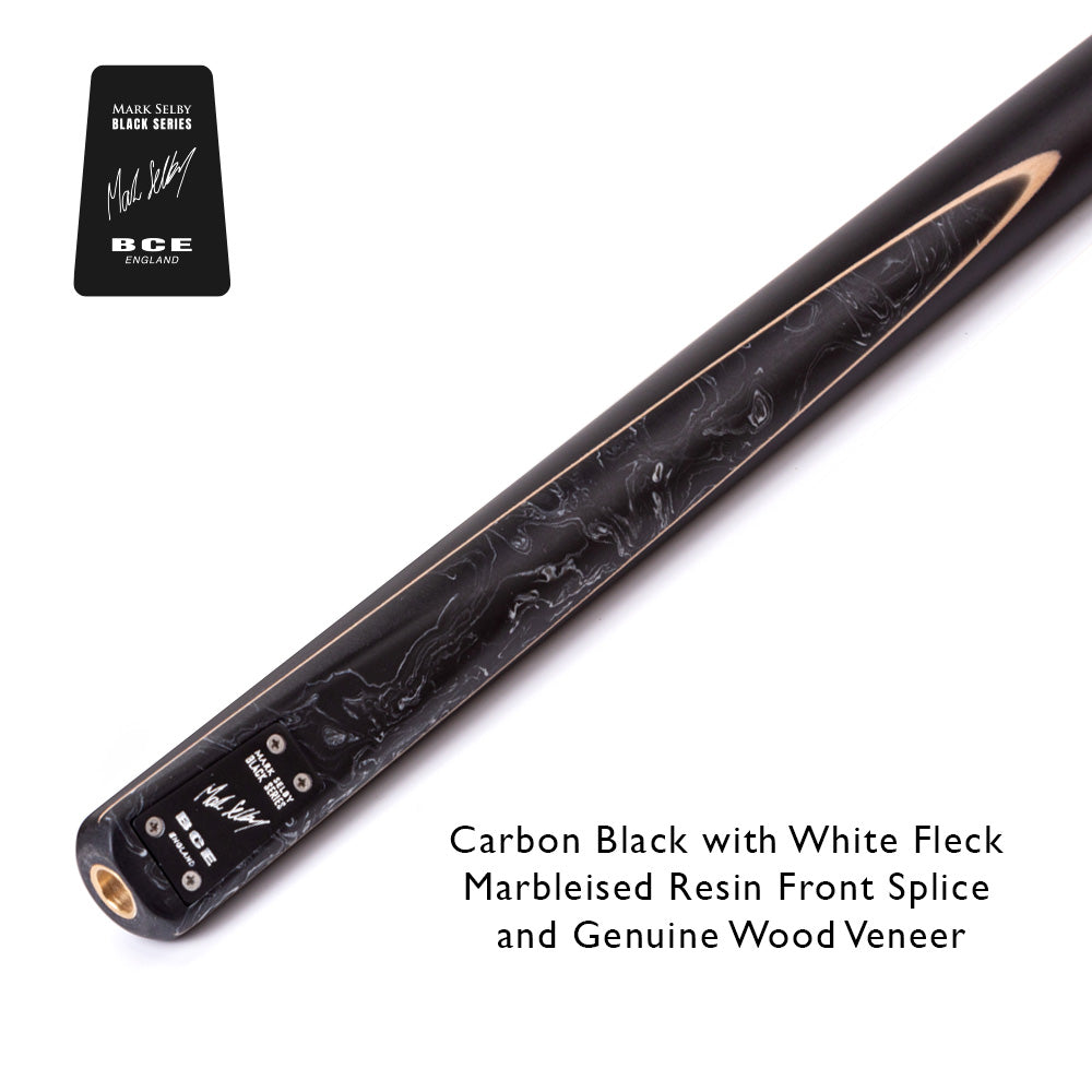 BCE Black Series - Mark Selby - 3 Piece Snooker Cue and Hard Case - 3/4 Cut Cue - Ebony Butt- 9.5mm Tip - 145cm - Black/ Black and White Marbleised Resin