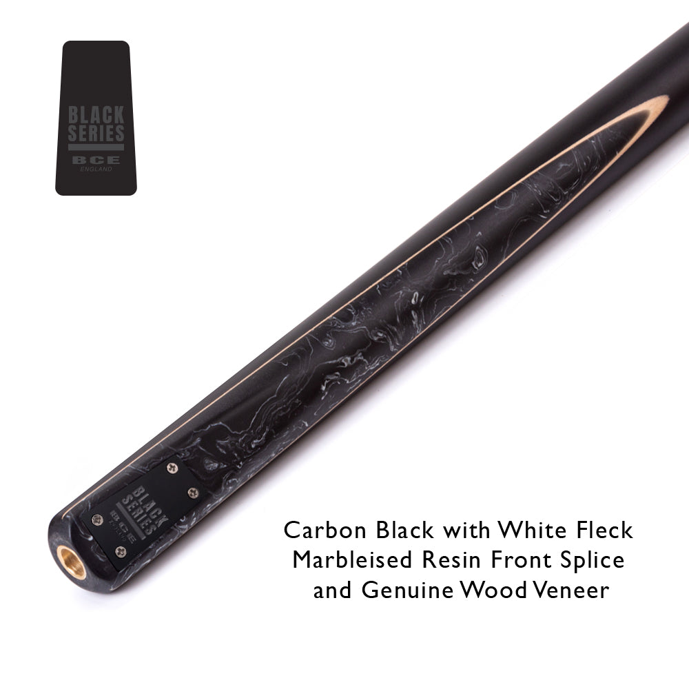 BCE Black Series - Mark Selby - 3 Piece Snooker Cue - 3/4 Cut Cue - Layered Ebonised Black Wood Butt - 9.5mm Tip - 145cm - Black/ Black and White Marbleised Resin