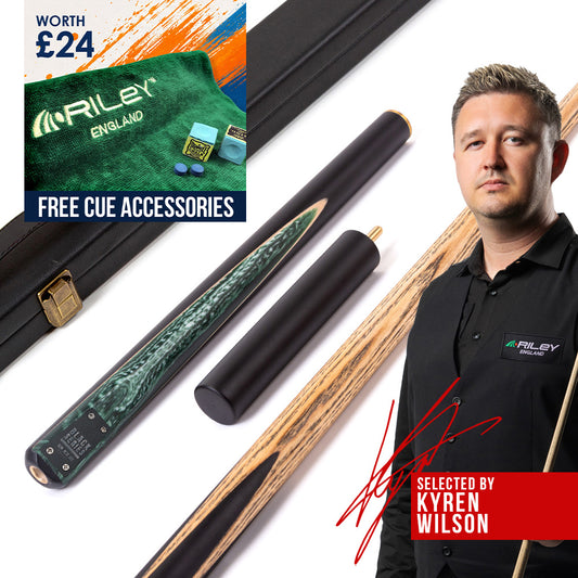 BCE Black Series - 3 Piece Snooker Cue - 3/4 Cut Cue - Layered Ebonised Black Wood Butt - 9.5mm Tip - 145cm - Black/ Green and White Marbleised Resin