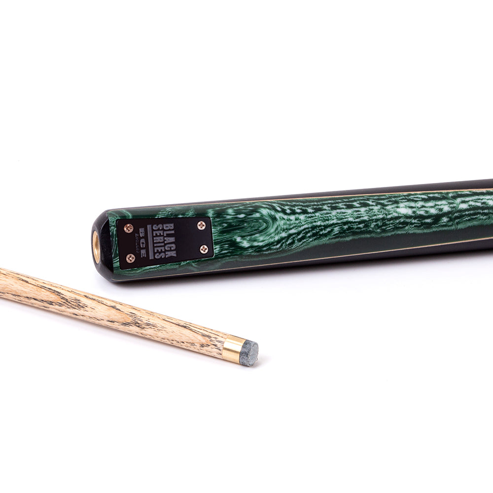 BCE Black Series - Mark Selby - 3 Piece Snooker Cue - 3/4 Cut Cue - Layered Ebonised Black Wood Butt - 9.5mm Tip - 145cm - Black/ Green and White Marbleised Resin
