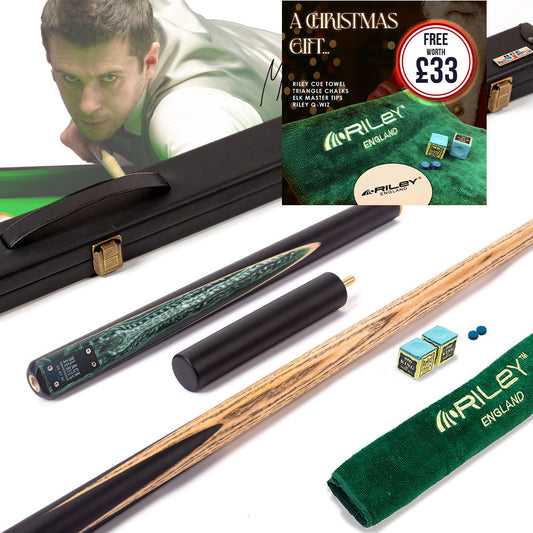 BCE Black Series - Mark Selby - 3 Piece Snooker Cue - 3/4 Cut Cue - Layered Ebonised Black Wood Butt - 9.5mm Tip - 145cm - Black/ Green and White Marbleised Resin